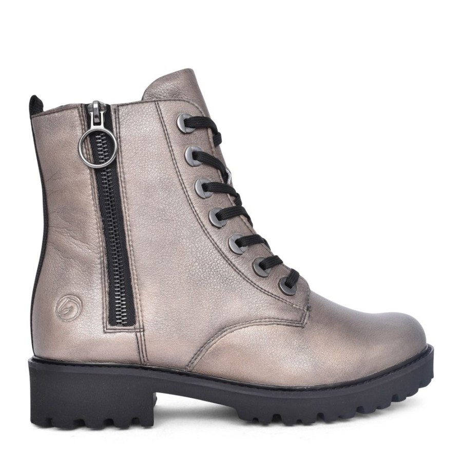 Ladies REMONTE | Ladies D8671 Laced Ankle Boot In Metallic