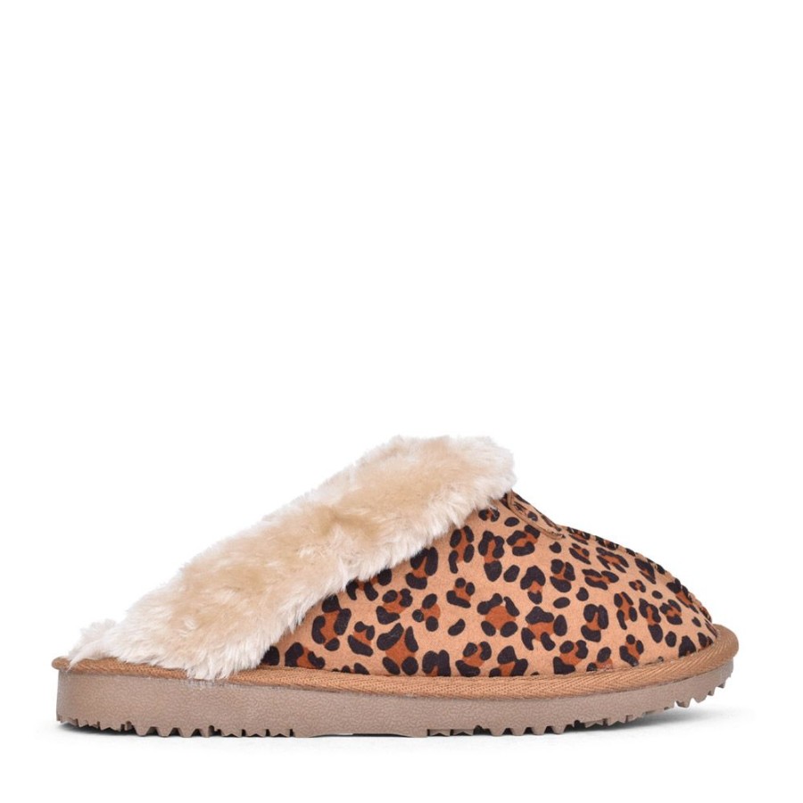 Ladies ELLA | Ladies Jill Leopard Mule Slipper In Tan