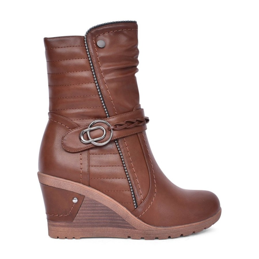 Ladies REDZ | Ladies D3937 Wedge Calf Boot In Tan