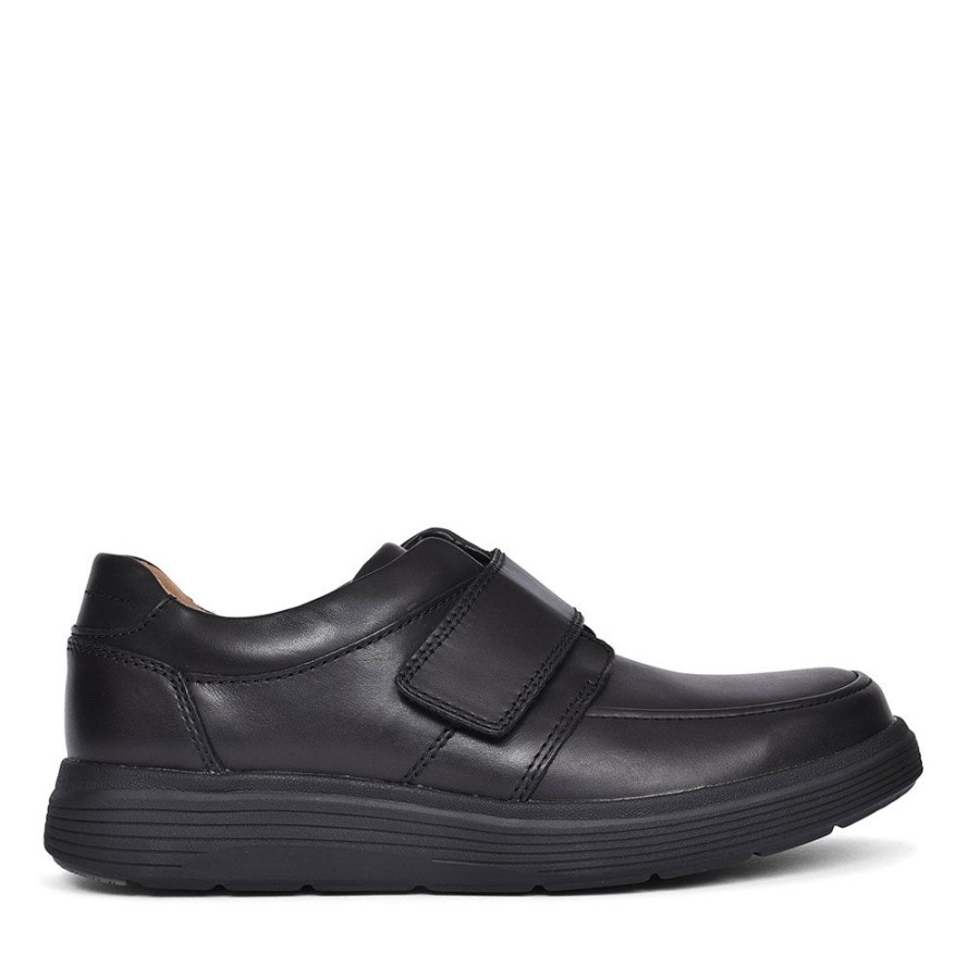 Mens CLARKS | Un Abode Strap Black Leather H Fit Shoe For Menin Blk Leather