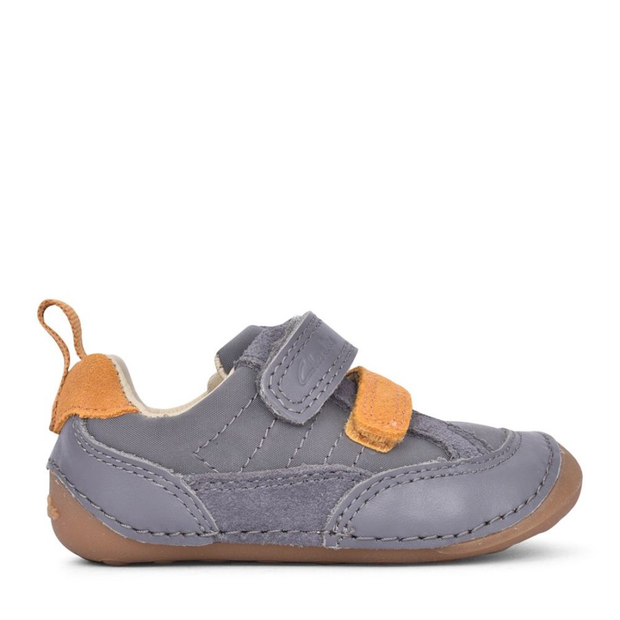 Boys CLARKS | Boys Tiny Fawn Grey Velcro Shoe In Kids G Fit