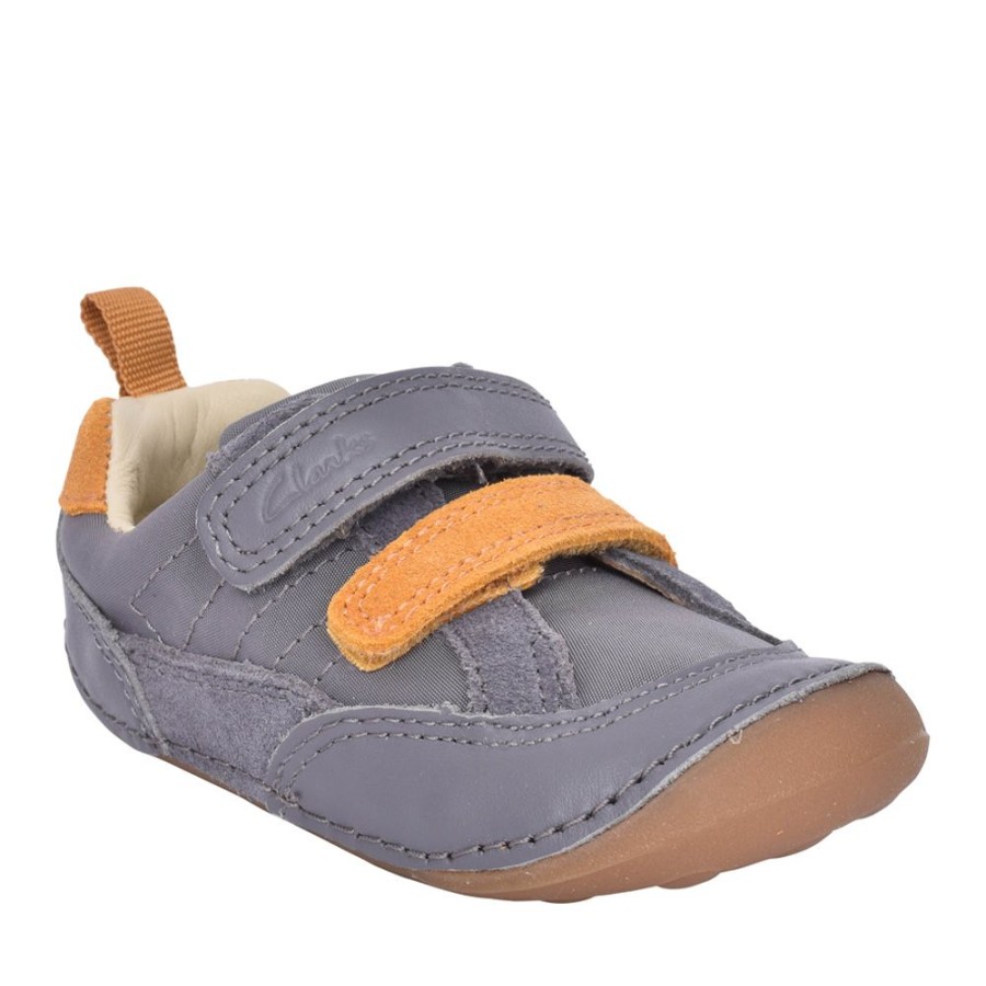 Boys CLARKS | Boys Tiny Fawn Grey Velcro Shoe In Kids G Fit