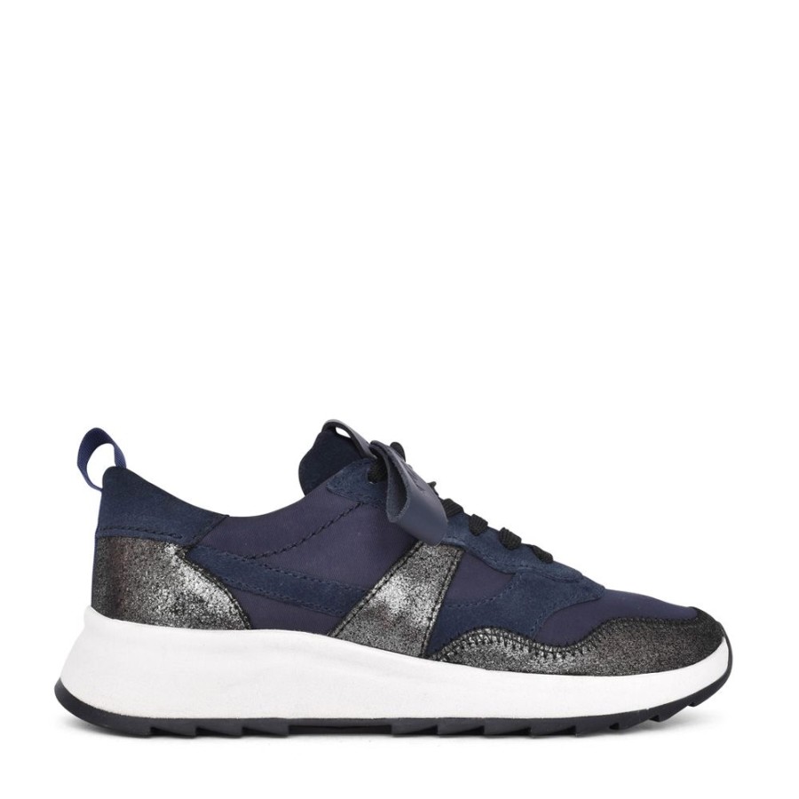 Ladies CLARKS | Ladies Dashlite Jazz Combi D-Fit Laced Trainer In Navy