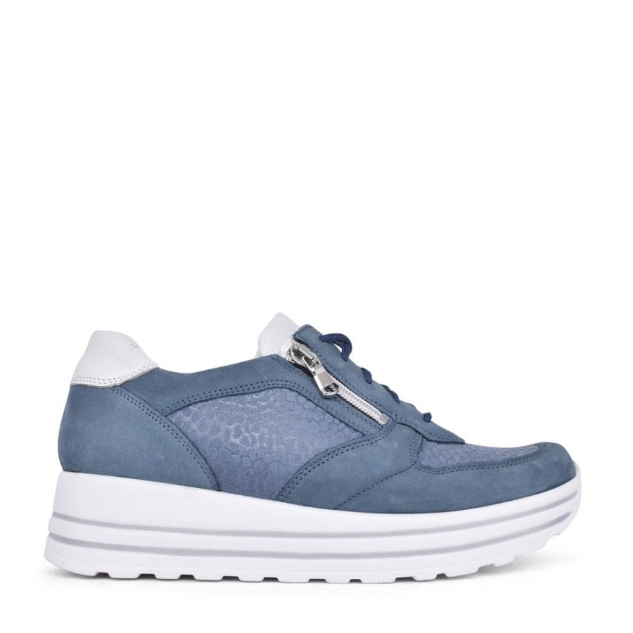 Ladies WALDLAUFER | Ladies H-Lana 758H02 Laced Trainer In Denim