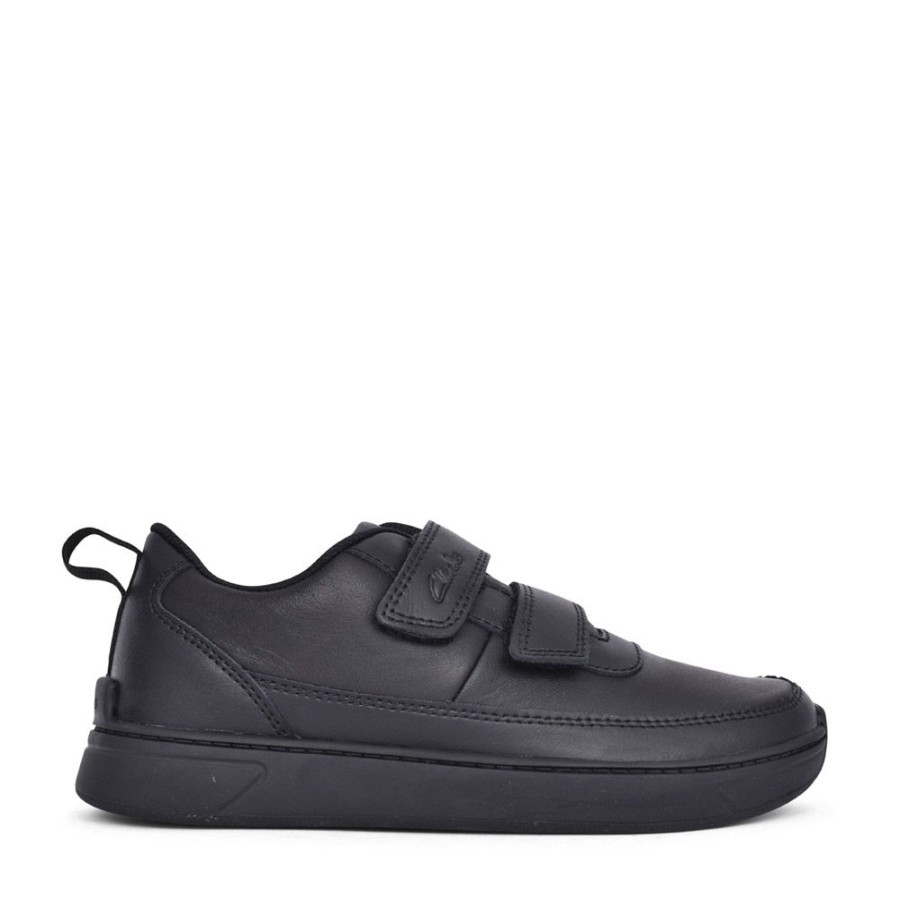 Boys CLARKS | Boys Vibrant Glow Black Leather Shoe In Kids G Fit