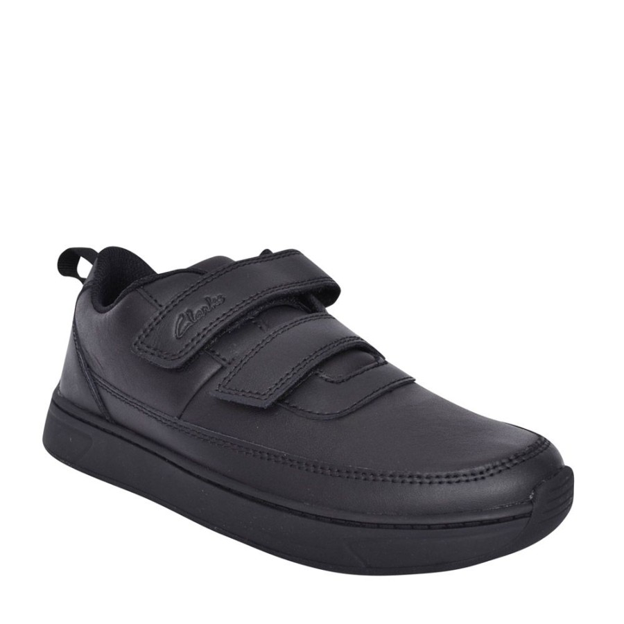 Boys CLARKS | Boys Vibrant Glow Black Leather Shoe In Kids G Fit