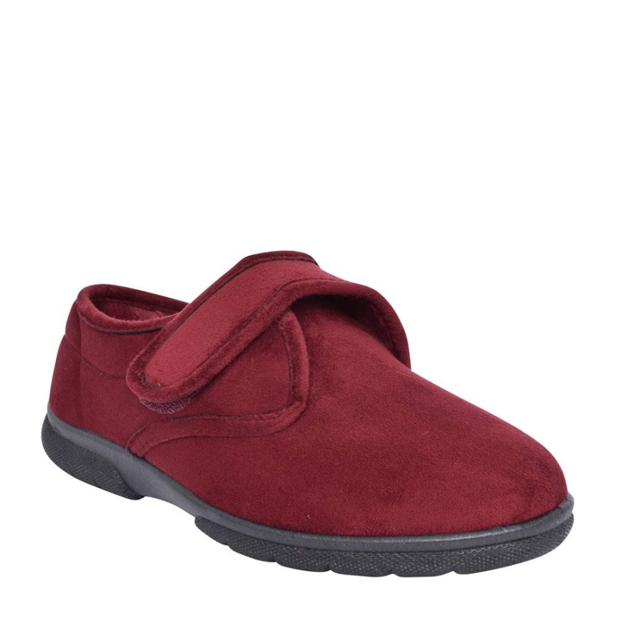 Mens EASY B | Mens Daniel 2V Extra Wide Velcro Slipper In Burgandy