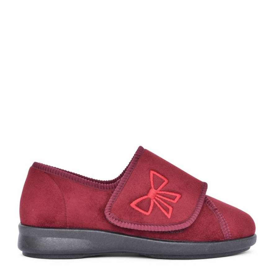 Ladies EASY B | Ladies Keeston Double Velcro Slipper In Burgandy