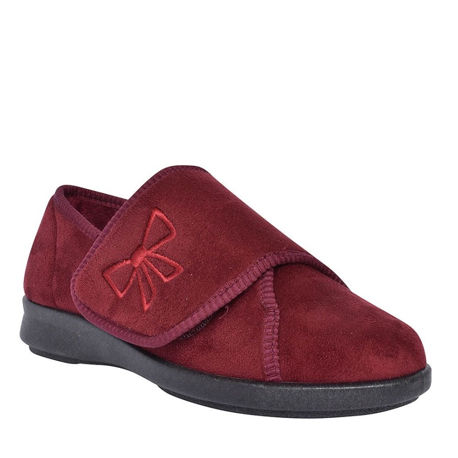 Ladies EASY B | Ladies Keeston Double Velcro Slipper In Burgandy