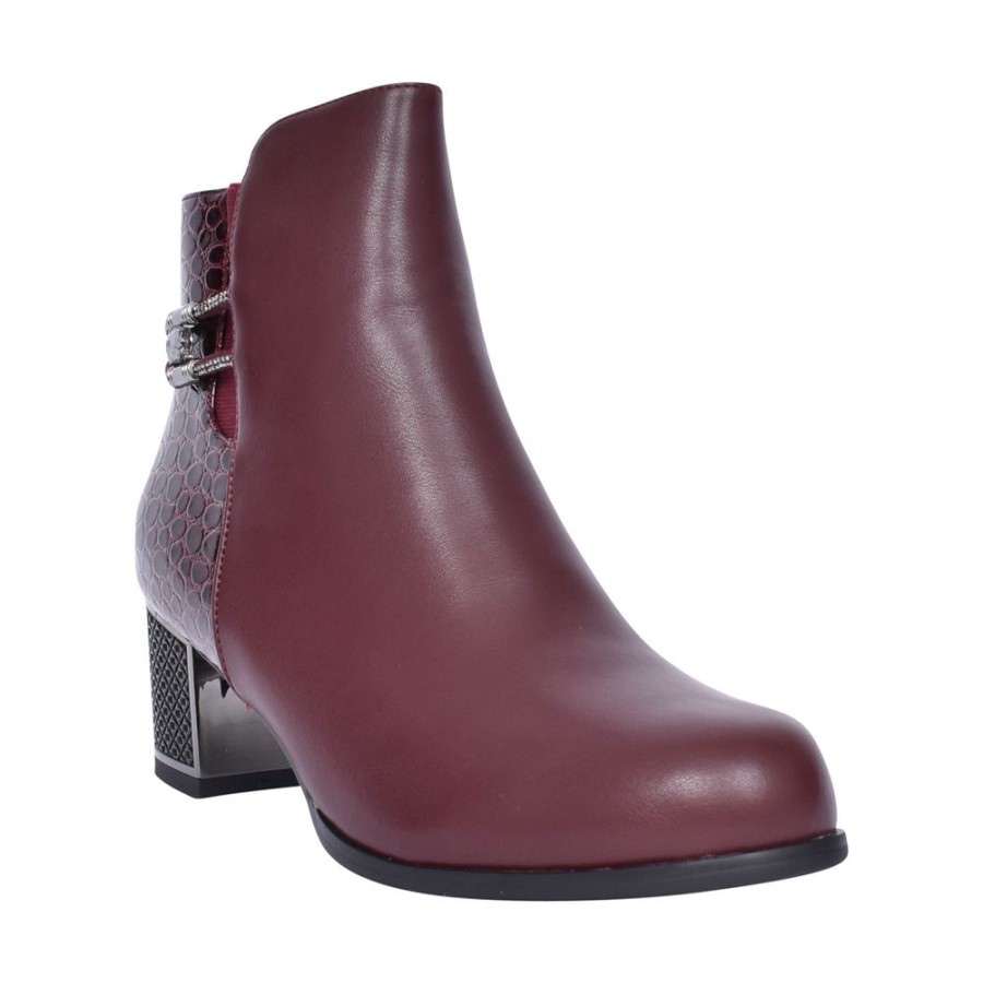 Ladies REDZ | Ladies F3925 Block Heel Ankle Boot In Wine