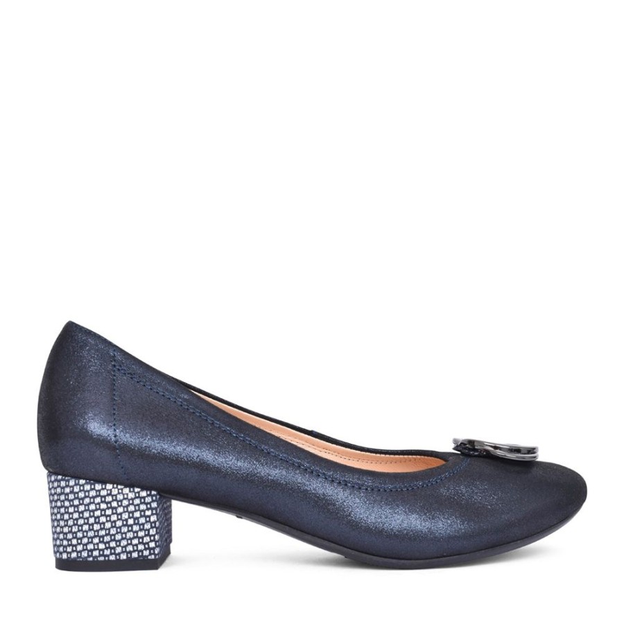 Ladies BIOECO | Ladies 6415 Low Heel Court Shoe In Navy Multi