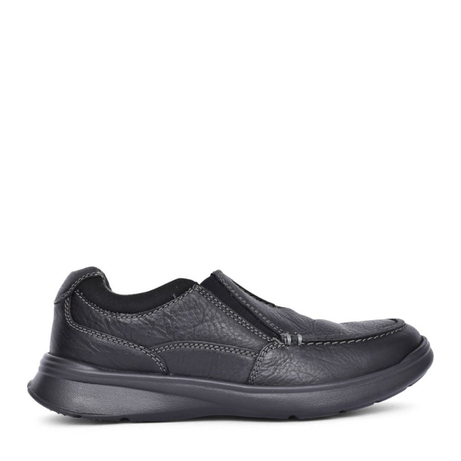 Mens CLARKS | Mens Cotrell Free Oily Leather H-Fit Slip On Shoe In Black