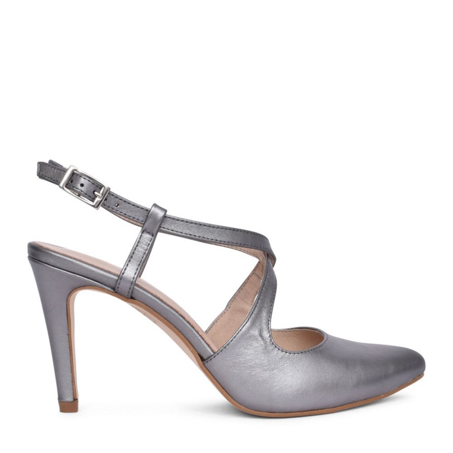 Ladies ZANY | Ladies Rp0005 High Heel Cross Strap Shoe In Pewter