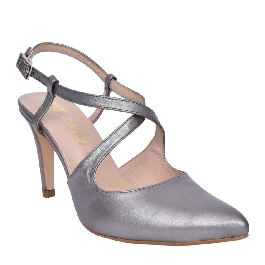 Ladies ZANY | Ladies Rp0005 High Heel Cross Strap Shoe In Pewter