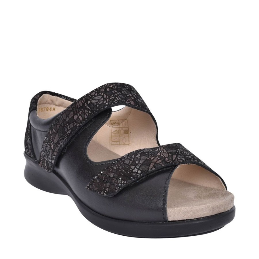 Ladies EASY B | Ladies 2V Skipton Casual Double Velcro Peep Toe Sandal In Black