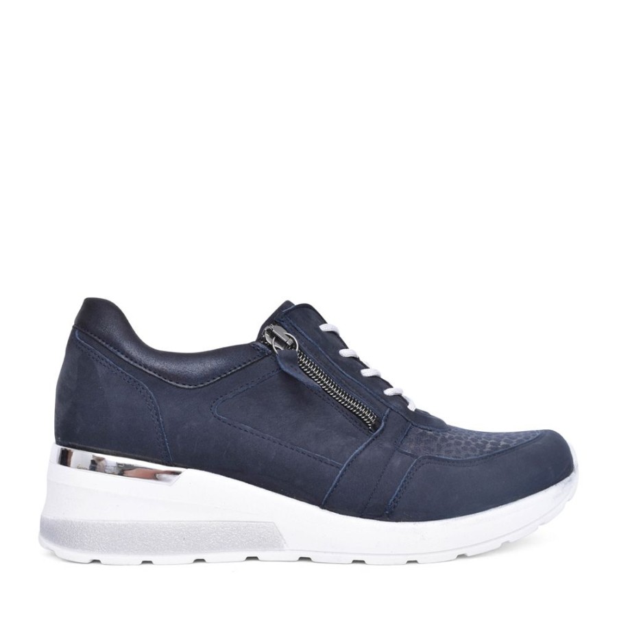 Ladies WALDLAUFER | Ladies 939H01 Navy H-Clara H-Fit Laced Trainer In Navy