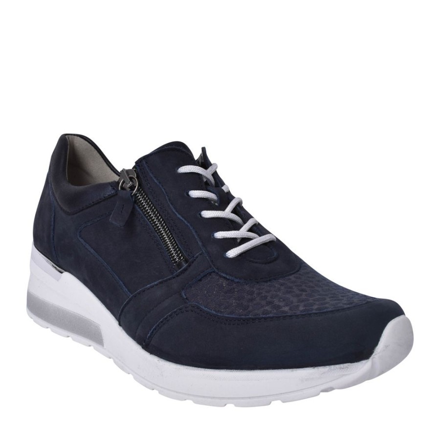 Ladies WALDLAUFER | Ladies 939H01 Navy H-Clara H-Fit Laced Trainer In Navy