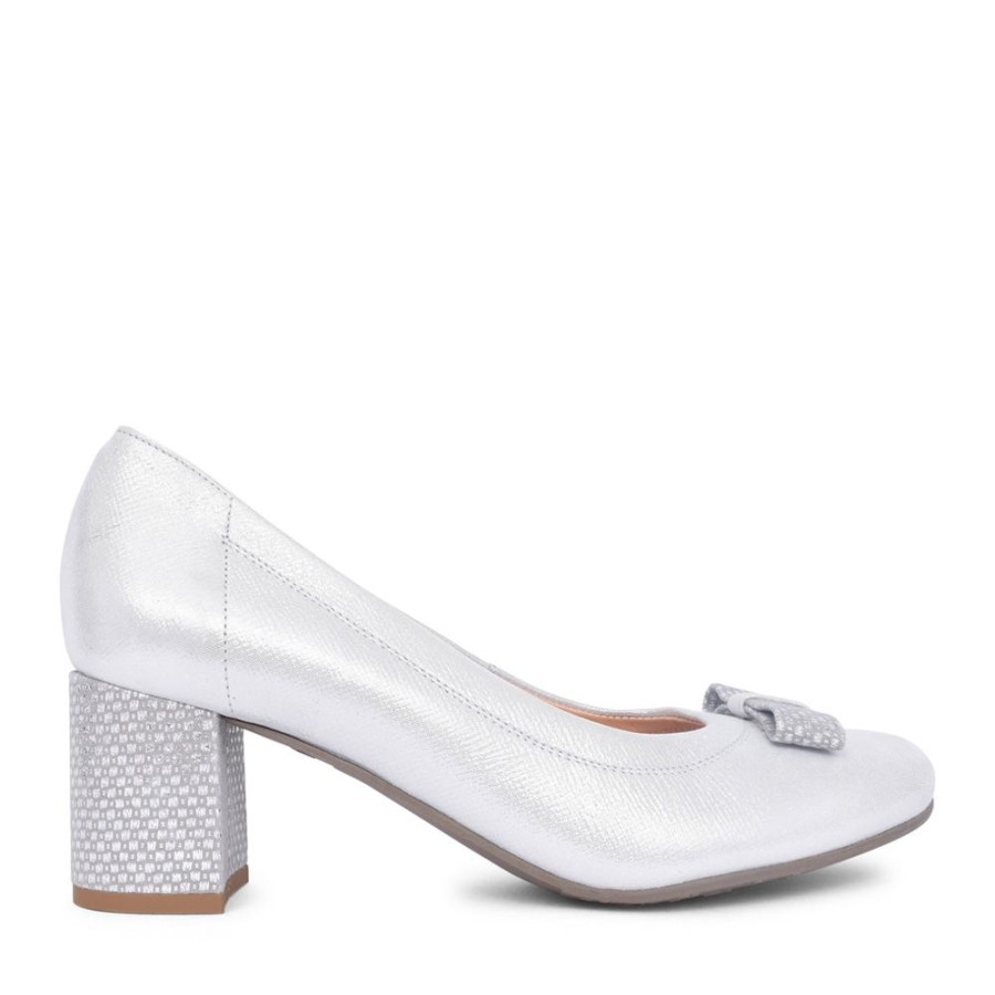 Ladies BIOECO | Ladies 5856 Medium Heel Court Shoe In Silver