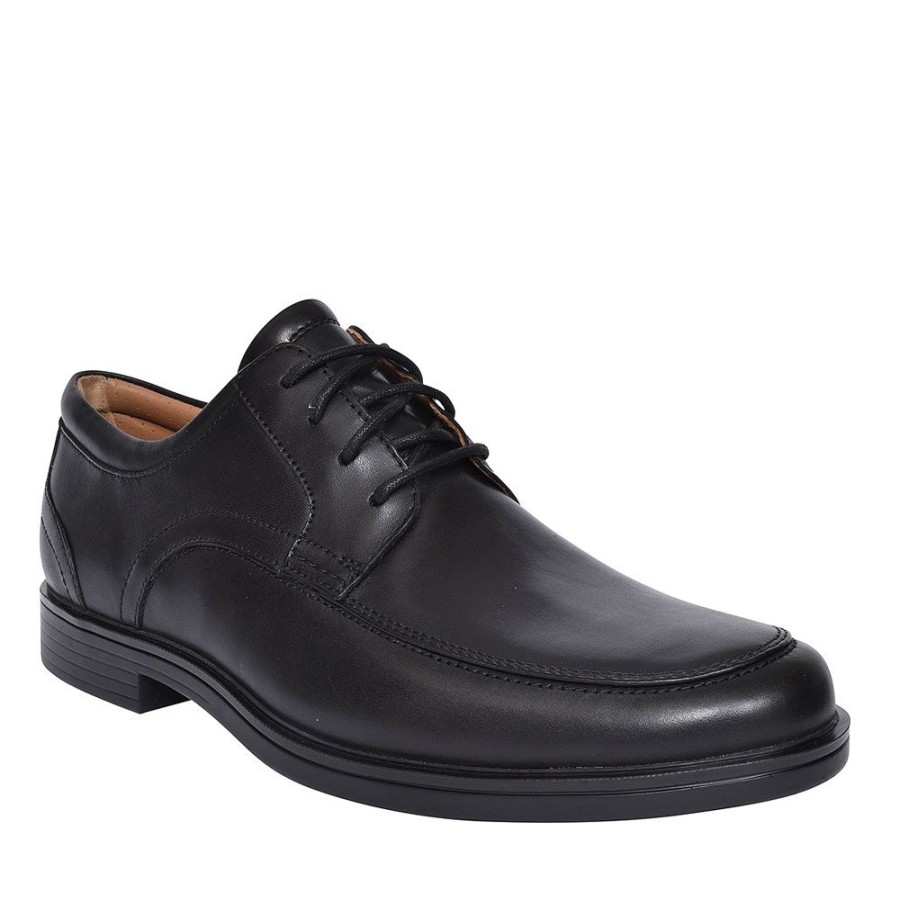 Mens CLARKS | Un Aldric Park Black Leather Shoe For Men In Blk Leather