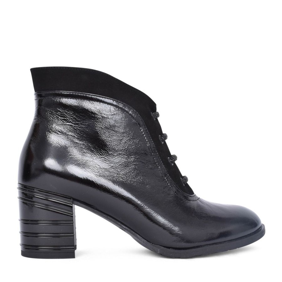 Ladies BIOECO | Ladies 7773 Medium Heel Boot In Black Patent