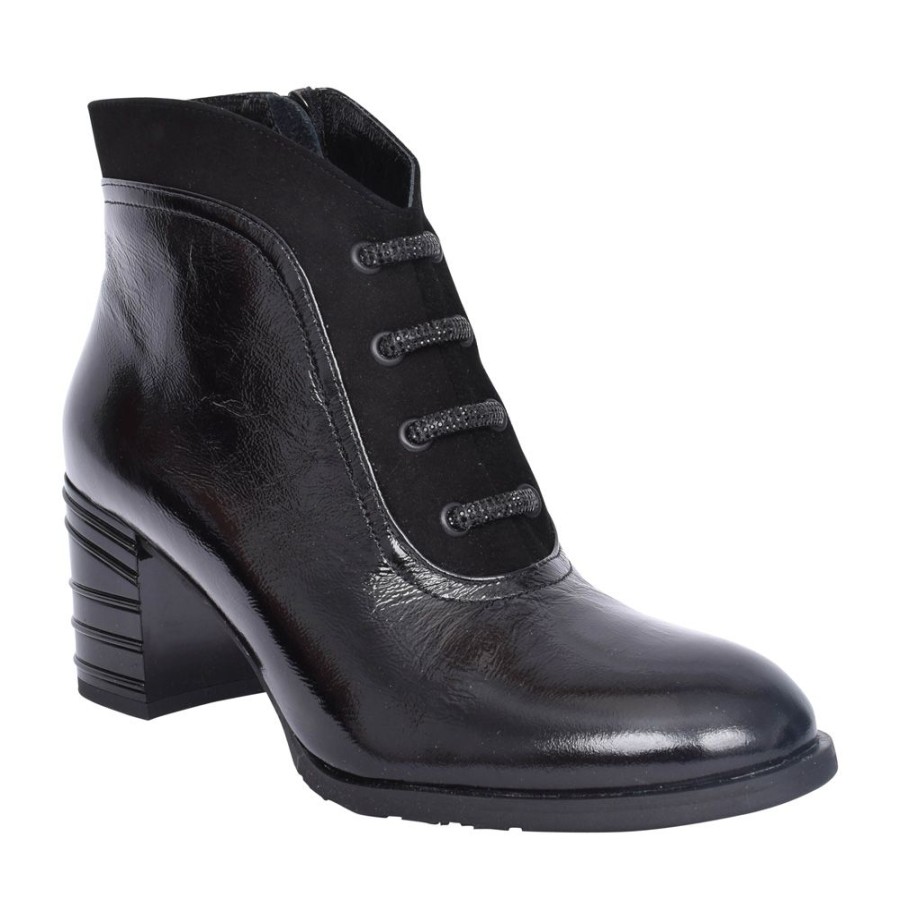 Ladies BIOECO | Ladies 7773 Medium Heel Boot In Black Patent