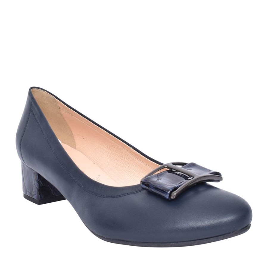 Ladies BIOECO | Ladies 5632 Low Heel Court Shoe For Ladies In Navy Croc