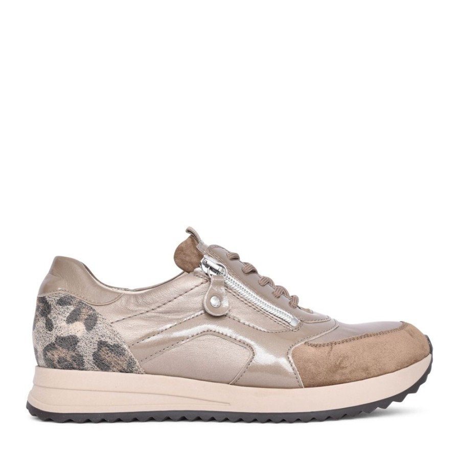 Ladies WALDLAUFER | 752004 Vicky Laced Trainer In Taupe