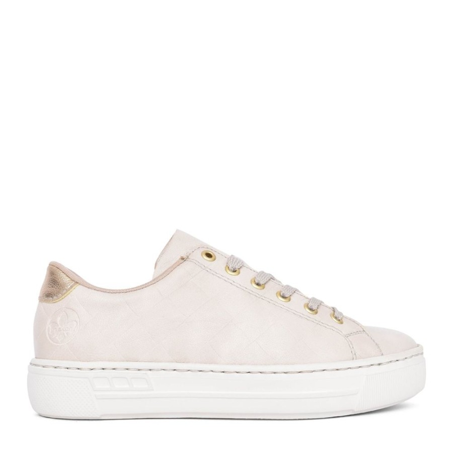 Ladies RIEKER | Rieker L9800 Laced Trainer In Beige