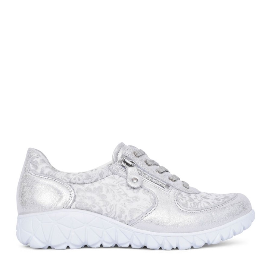 Ladies WALDLAUFER | Ladies H89001 Silver Havy Soft Laced Trainer In Silver