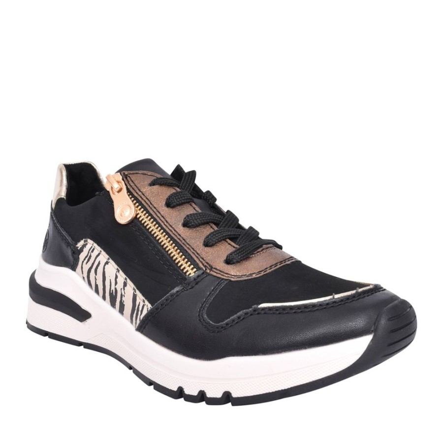 Ladies RIEKER | Ladies M6616 Laced Trainer In Black