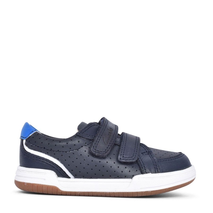 Boys CLARKS | Boys Fawn Solo Navy Leather Velcro Shoe In Kids F Fit