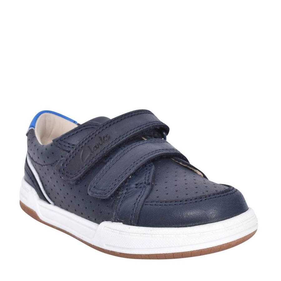 Boys CLARKS | Boys Fawn Solo Navy Leather Velcro Shoe In Kids F Fit