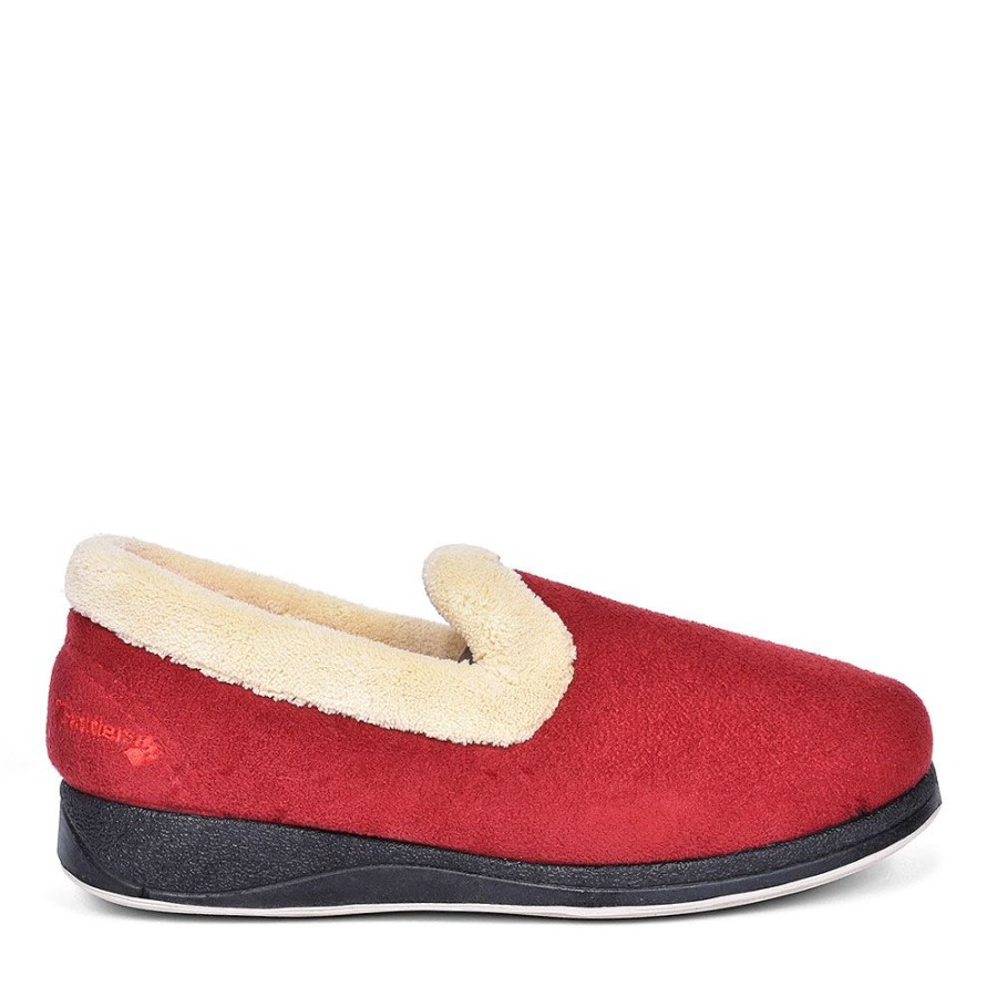 Ladies PADDERS | Fur Trim Full Slipper For Ladies In Red