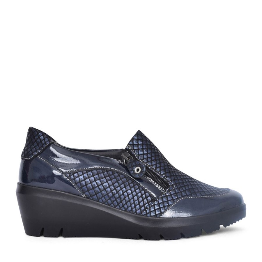 Ladies SUAVE | Ladies Adrianna Wedge Slip-On Shoe In Navy Multi