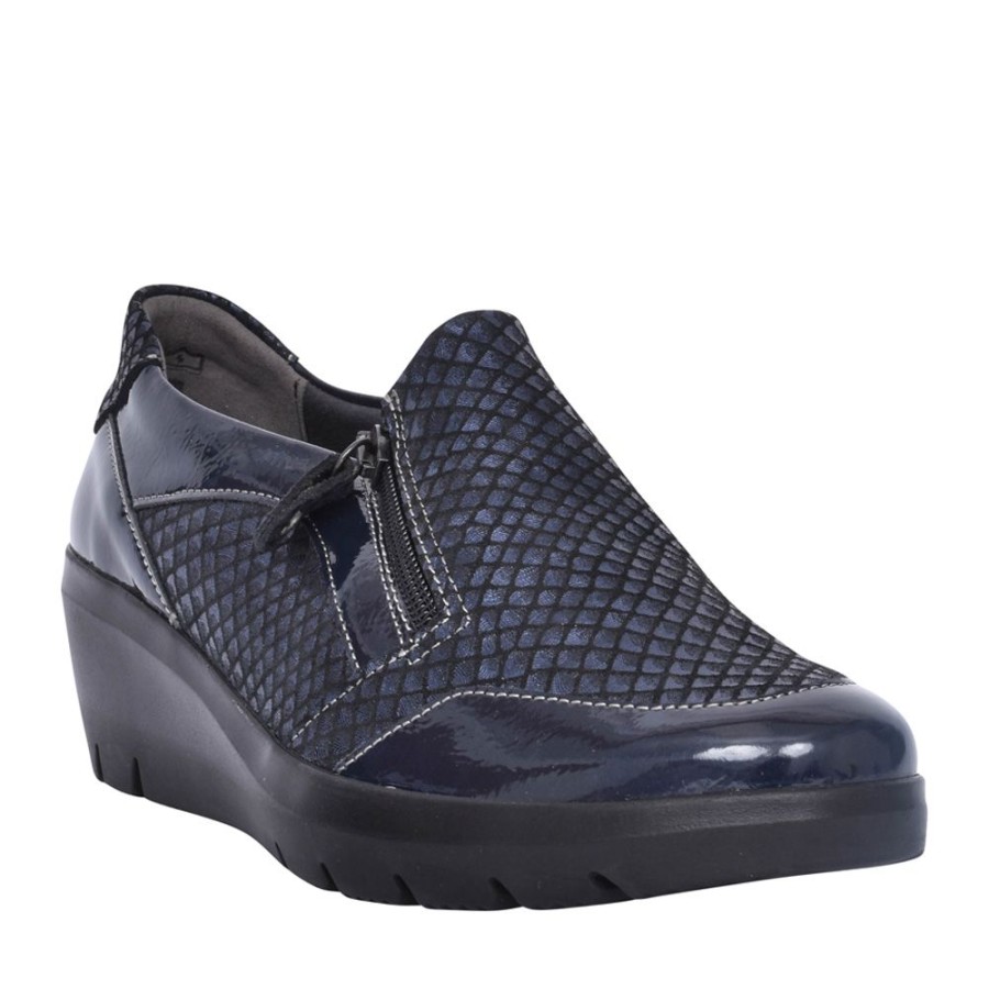 Ladies SUAVE | Ladies Adrianna Wedge Slip-On Shoe In Navy Multi