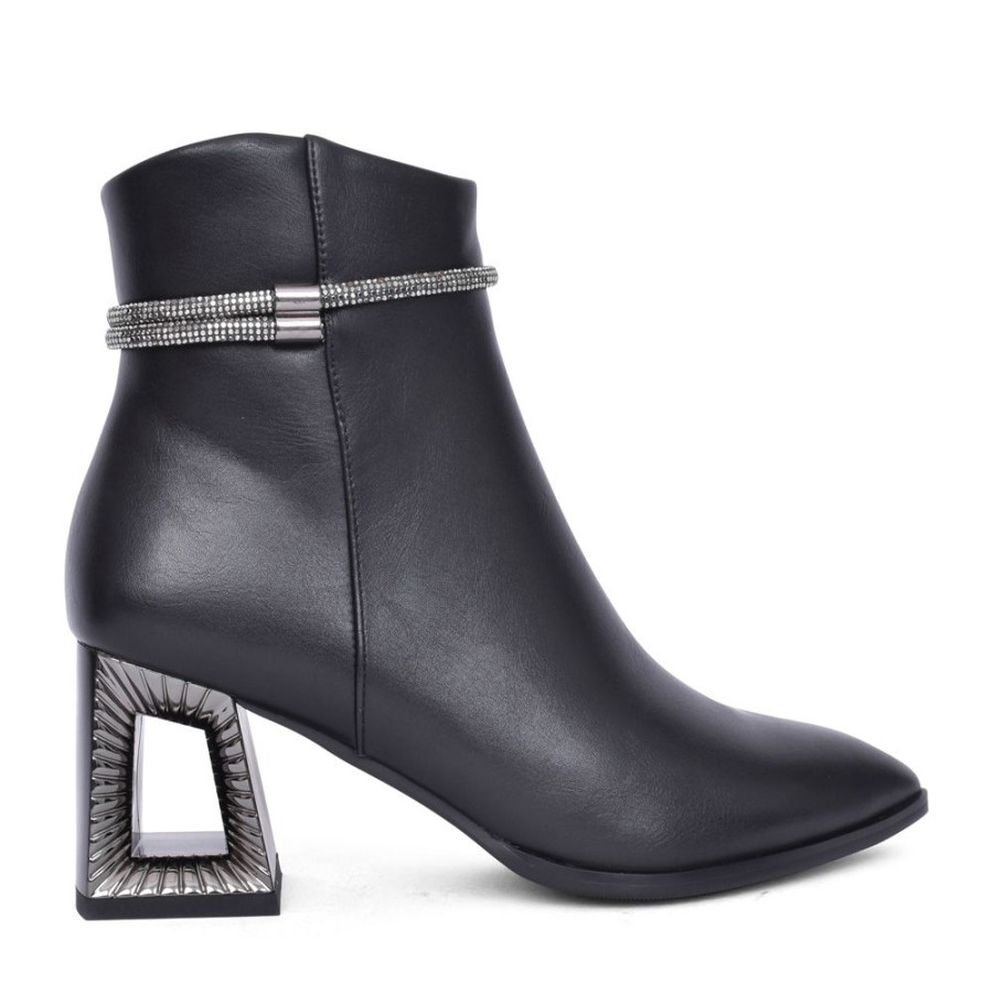 Ladies REDZ | Ladies D4092 Block Heel Ankle Boot In Black