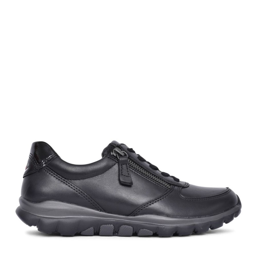 Ladies GABOR | Ladies 96.968 Laced Trainer In Blk Leather