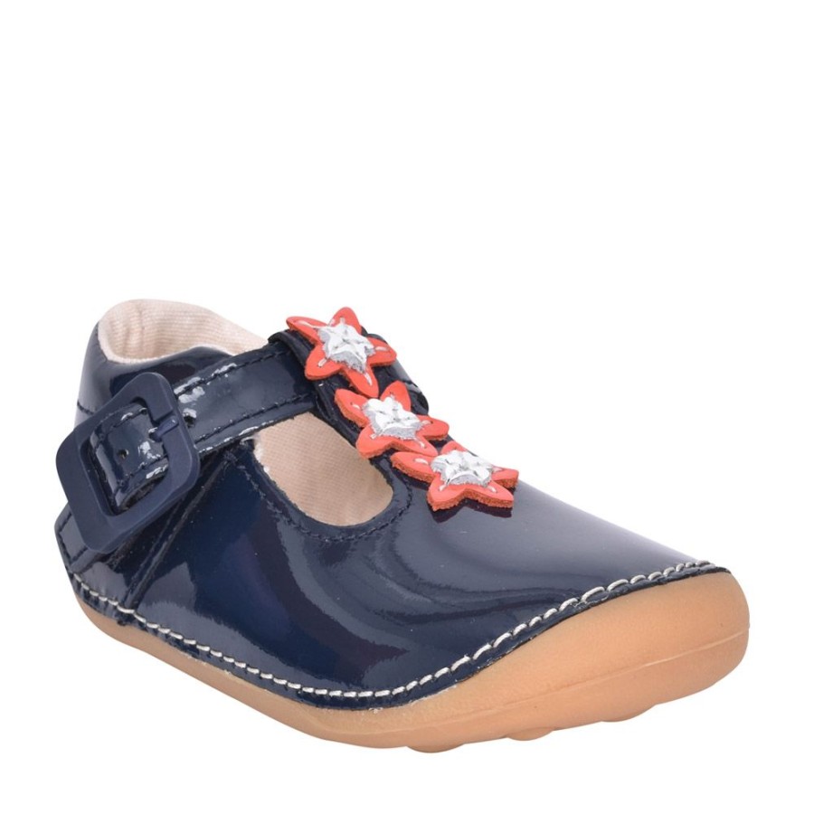 Girls CLARKS | Girls Tiny Flower Pre-Walker Navy Patent Shoe In Kids H Fit