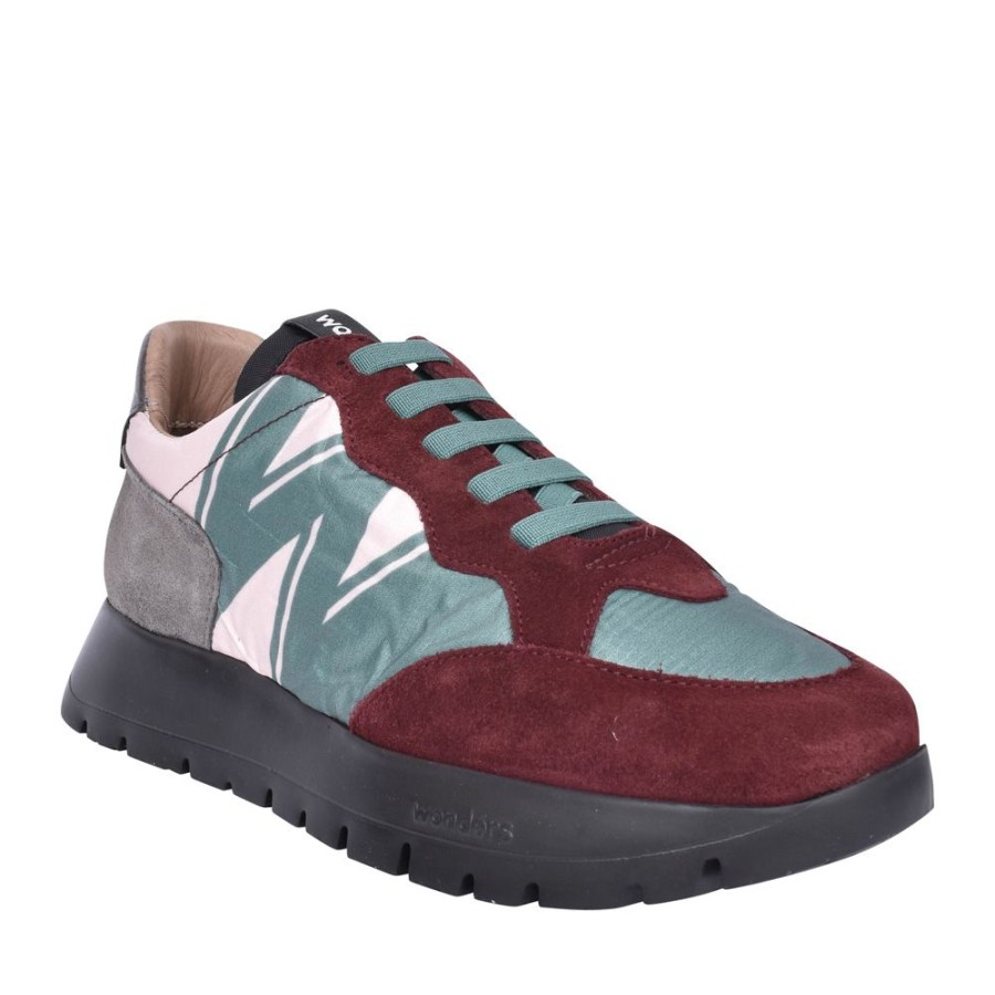 Ladies WONDERS | Ladies A-2452 T Wedge Laced Trainer In Burgandy