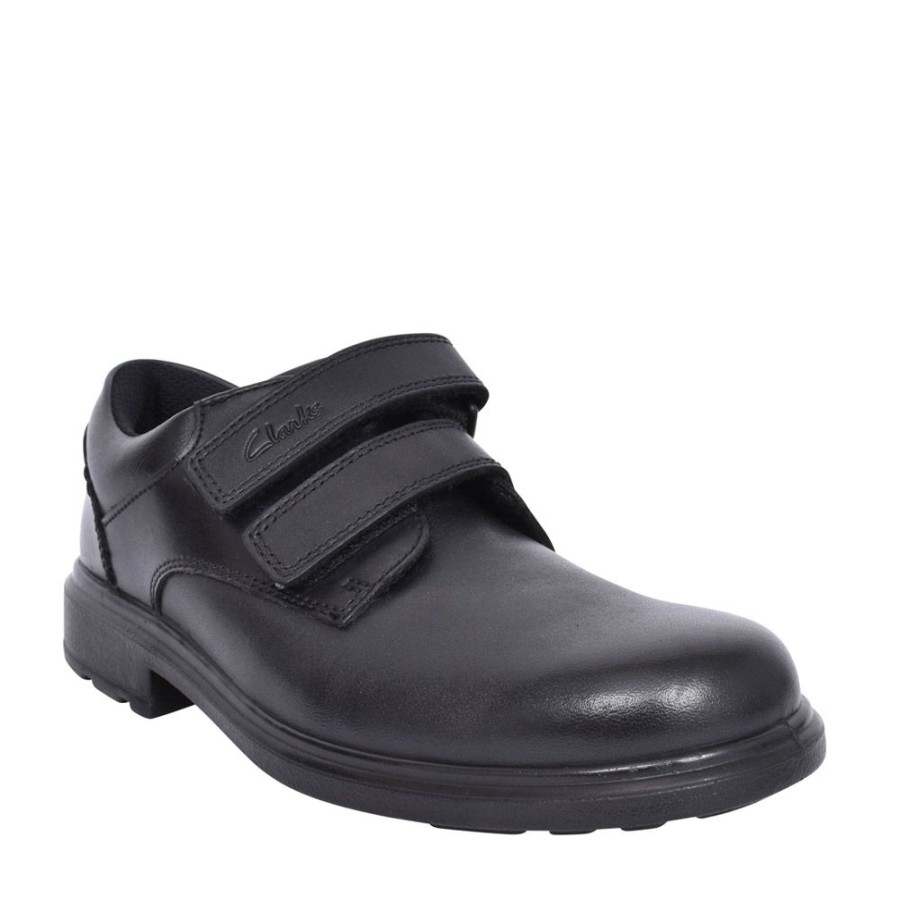 Boys CLARKS | Boys Remi Pace Black Leather Velcro Shoe In Kids G Fit