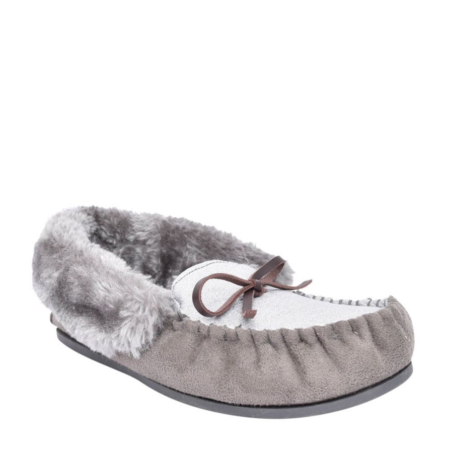 Ladies ELLA | Ladies Sammy Fur Lined Moccasin Slipper In Grey