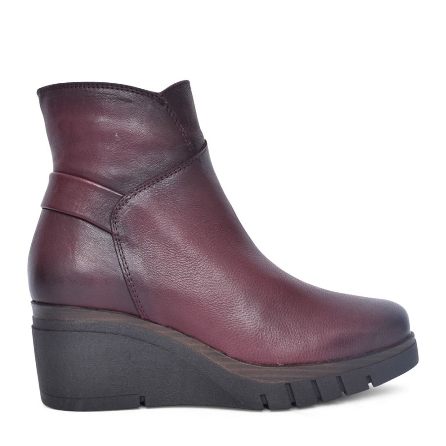 Ladies PAULA URBAN | Ladies 10-1142 Wedge Heel Ankle Boot In Burgandy