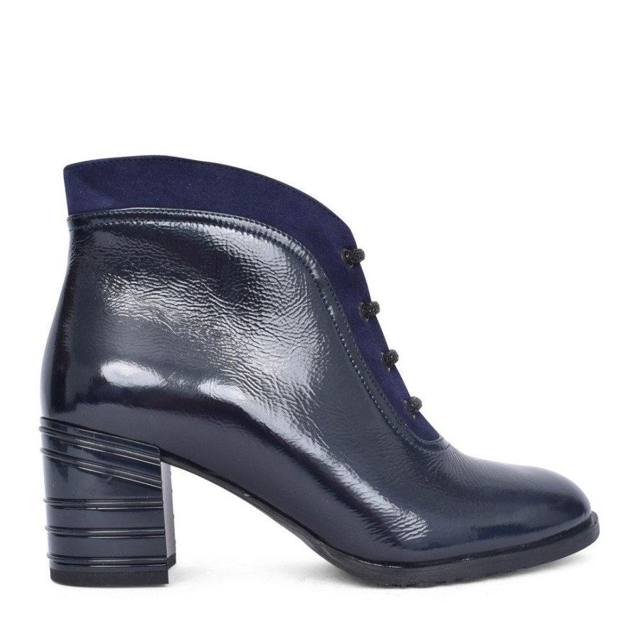 Ladies BIOECO | Ladies 7773 Medium Heel Boot In Navy Patent