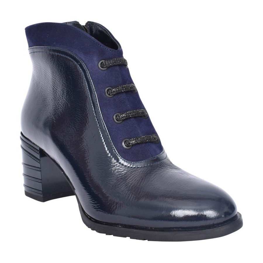 Ladies BIOECO | Ladies 7773 Medium Heel Boot In Navy Patent