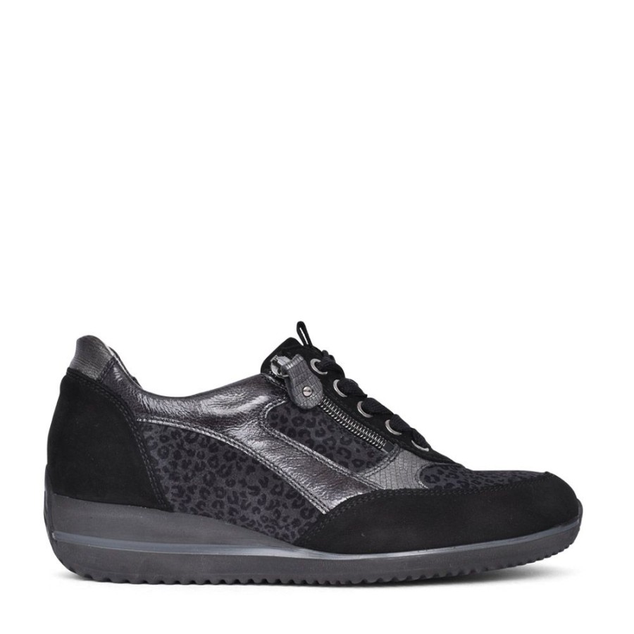 Ladies WALDLAUFER | Ladies 980008 Himona Laced Trainer In Black Intere