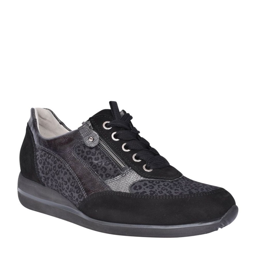 Ladies WALDLAUFER | Ladies 980008 Himona Laced Trainer In Black Intere