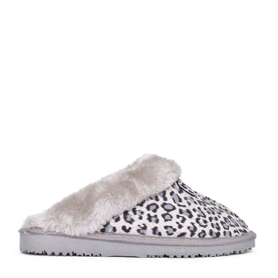 Ladies ELLA | Ladies Jill Leopard Mule Slipper In Grey