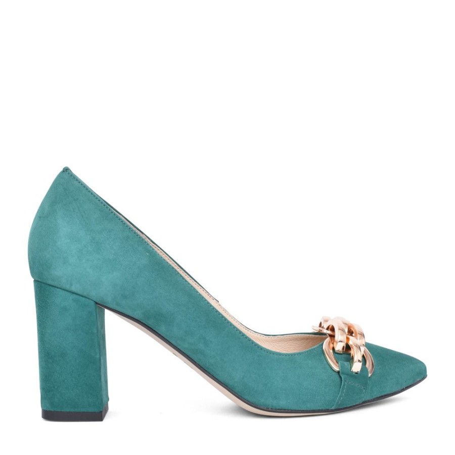 Ladies EMIS | Ladies Z7974 Medium Heel Suede Court Shoe In Green