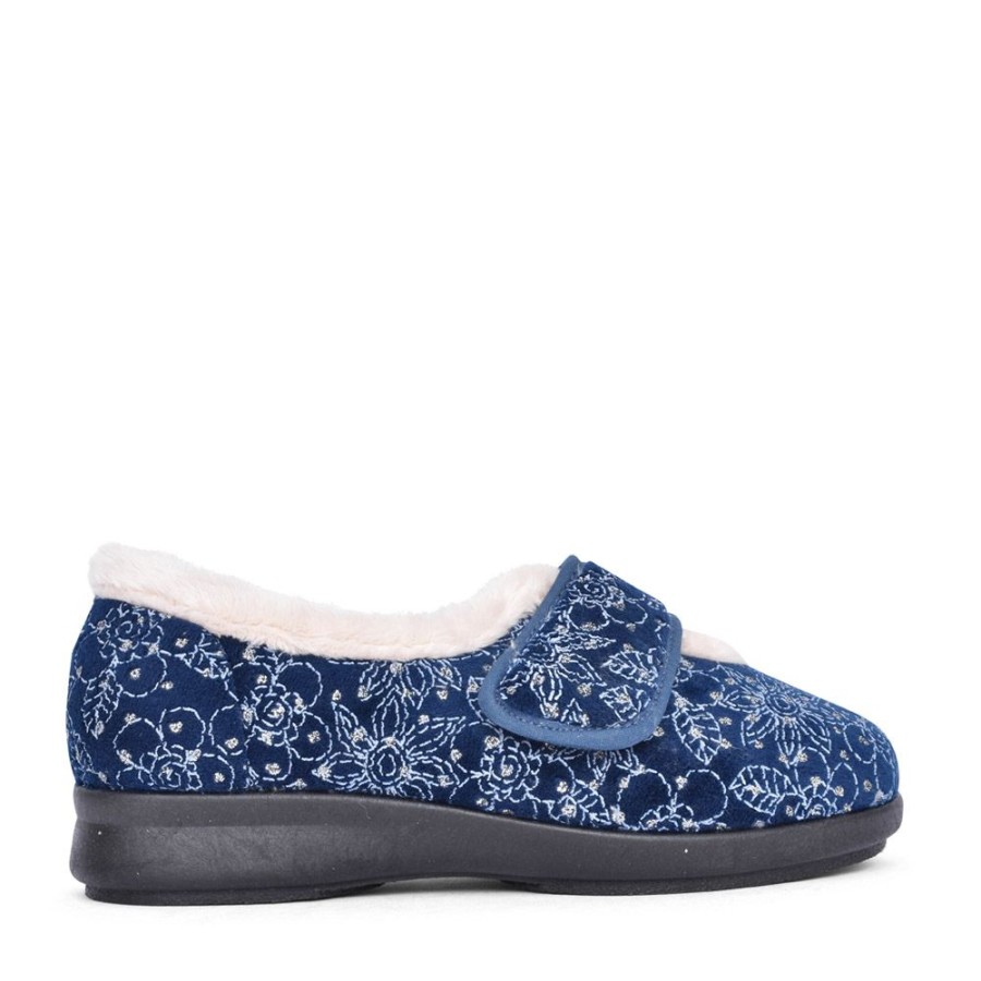 Ladies EASY B | Ladies 2V Extra Wide Harper Velcro Slipper In Navy