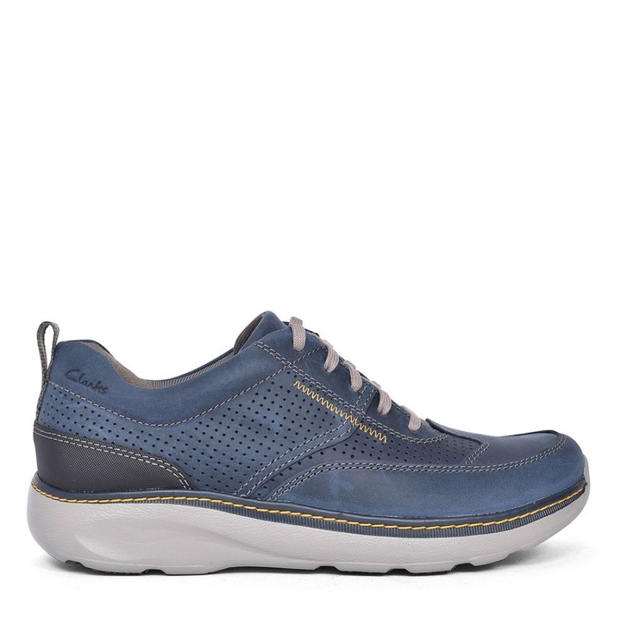 Mens CLARKS | Charton Mix Casual Leather Shoe For Men In Navy